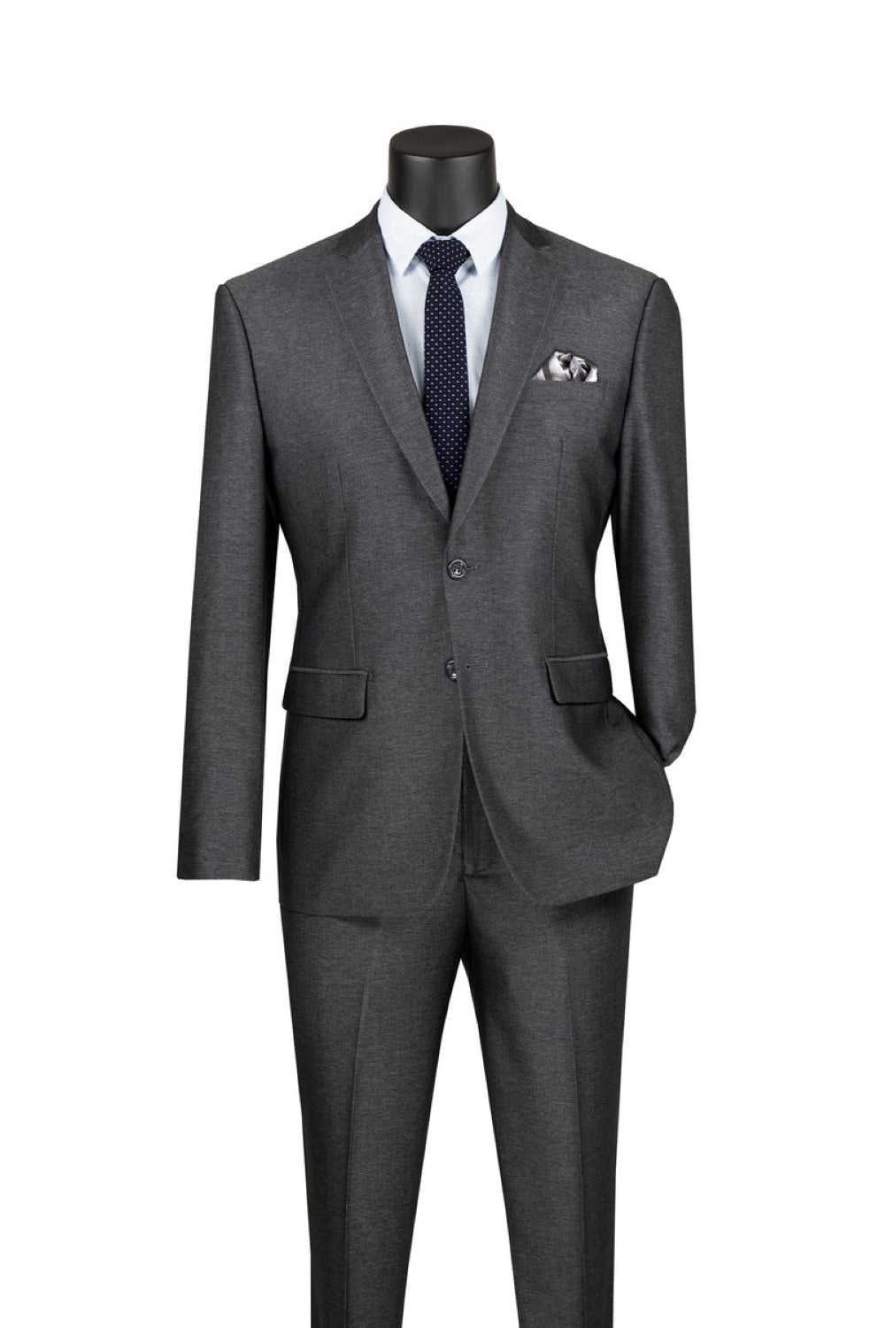 Men's Slim Fit 2 Piece Suit Single Breasted 2 Button Design Smoke - Smoke