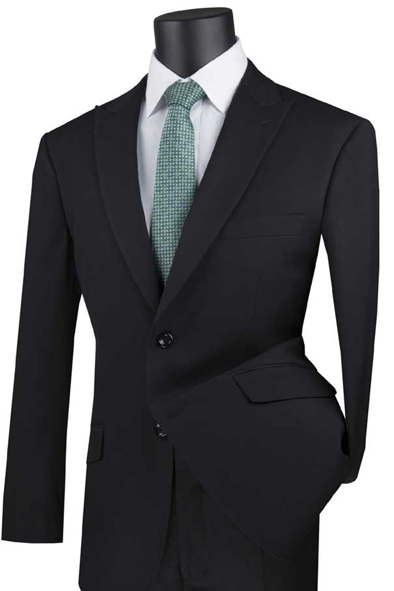 Mens 2 Button Modern Fit Peak Lapel Suit in Black - 36 Short