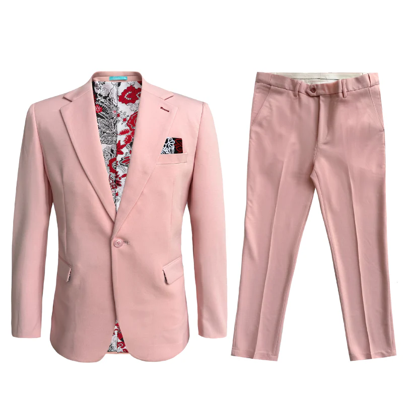 Cotton Suit - Summer Stretch Fabric - Mens Cotton-Stretch Fashion Suit Pink S9010 - 34 Short or Extra Small