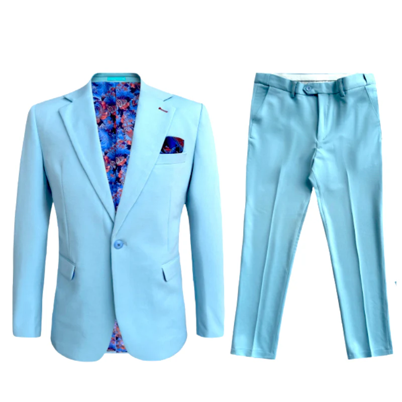 Cotton Suit - Summer Stretch Fabric - Mens Cotton-Stretch Fashion Suit Sky S9010 - 34 Short or Extra Small