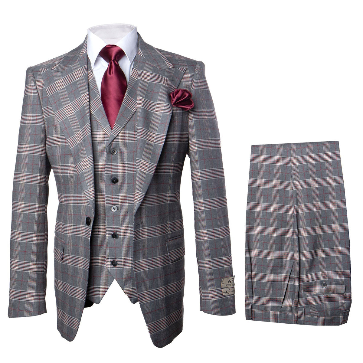 Mens Grey Glen Plaid Wool Suit Jacket & Pants Super 150s Classic Tailored Fit