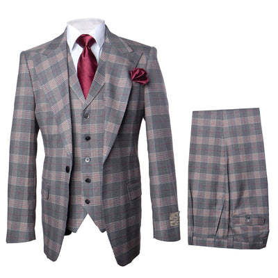 Mens Grey Glen Plaid Wool Suit Jacket & Pants Super 150s Classic Tailored Fit