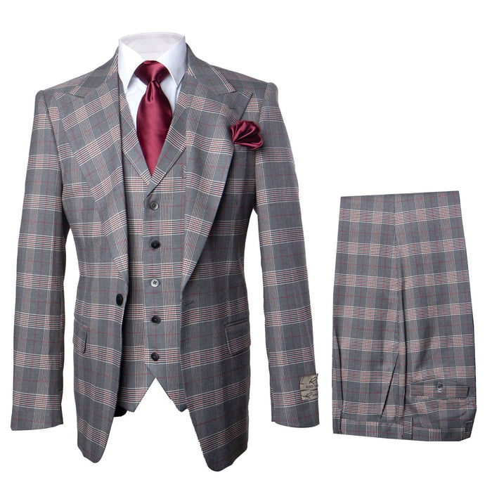 Mens Grey Glen Plaid Wool Suit Jacket & Pants Super 150s Classic Tailored Fit