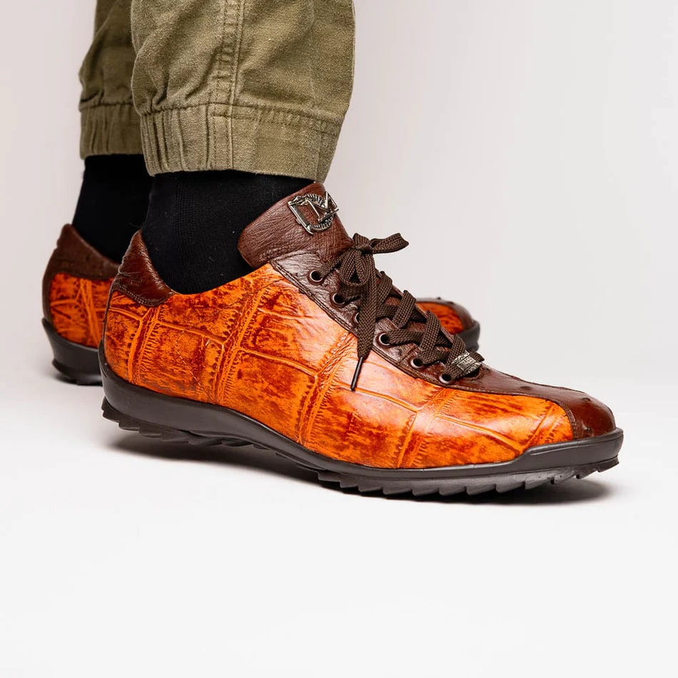 Marco Di Milano Saulo Men's Shoes Brandy & Brown Exotic Ostich / Alligator Casual Sneakers - 8