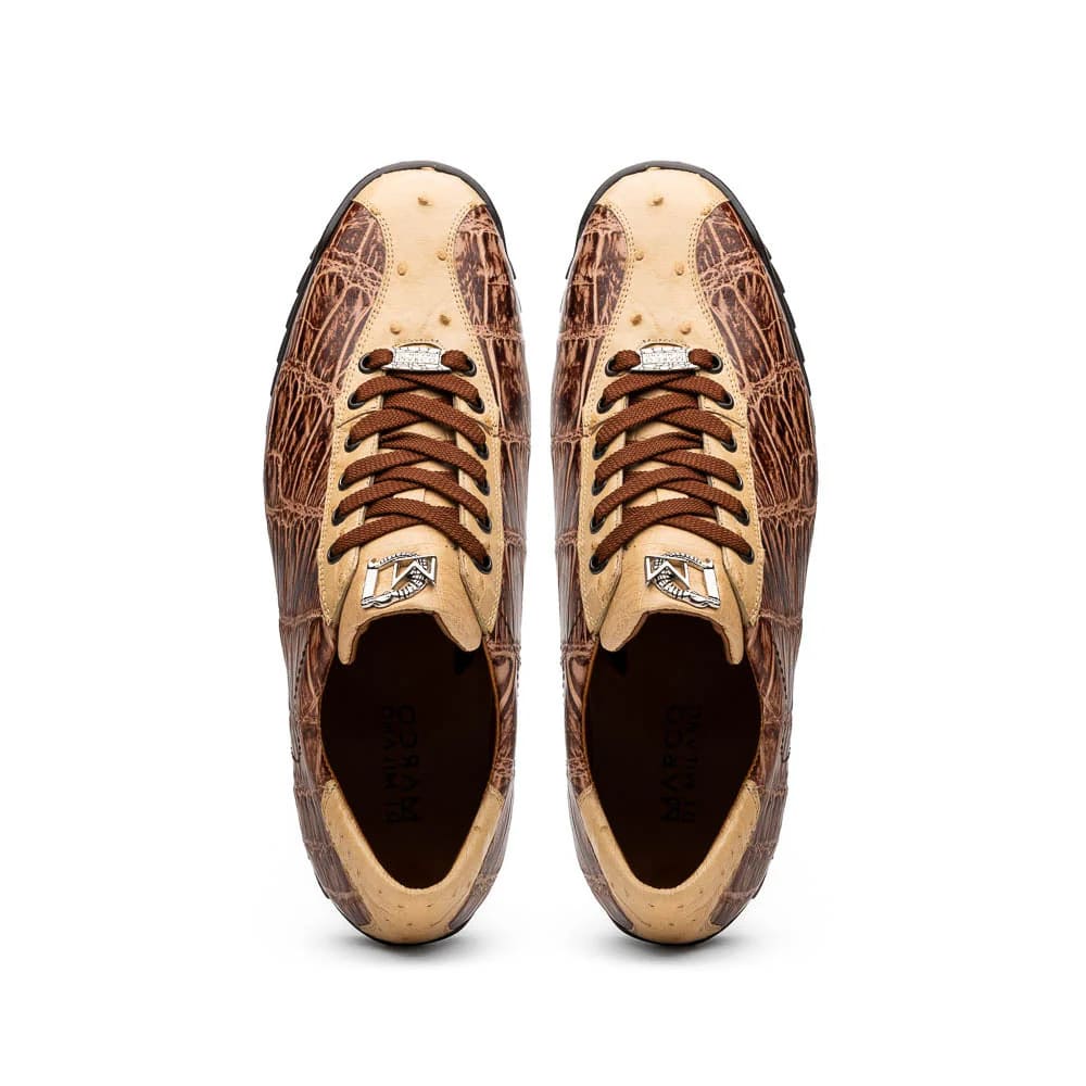 Marco Di Milano Saulo Men's Shoes Orix Beige & Brown Exotic Ostich / Alligator Casual Sneakers - 8