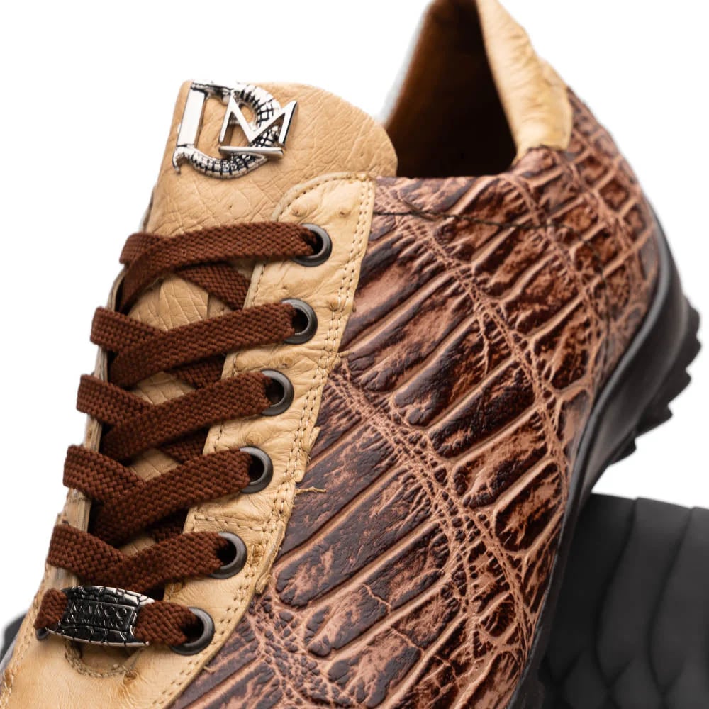 Marco Di Milano Saulo Men's Shoes Orix Beige & Brown Exotic Ostich / Alligator Casual Sneakers - 6