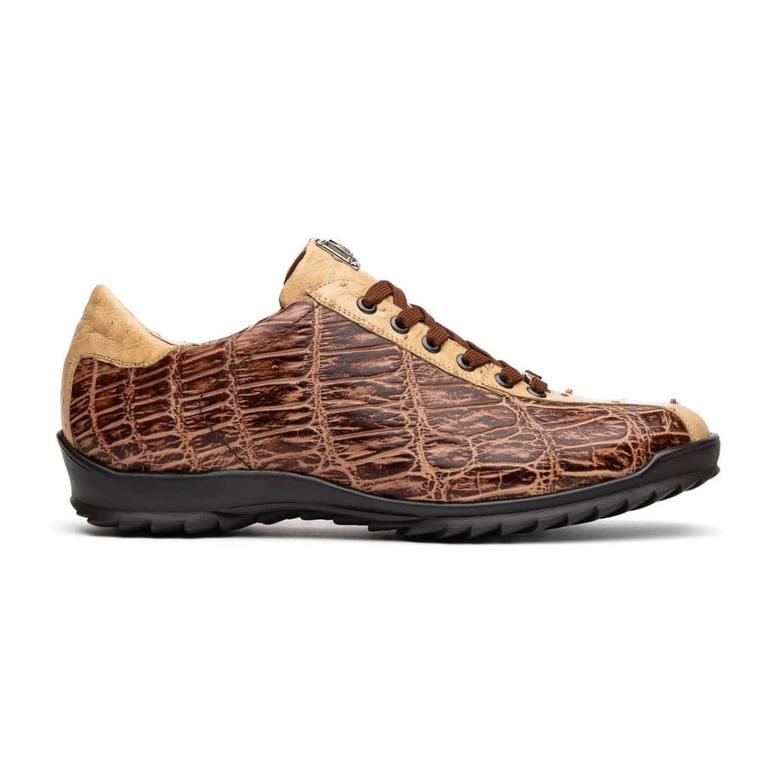 Marco Di Milano Saulo Men's Shoes Orix Beige & Brown Exotic Ostich / Alligator Casual Sneakers - 6