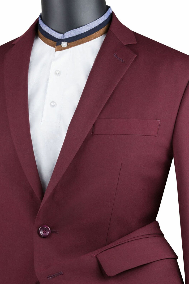 Slim Fit Men's Suit 2 Piece 2 Button in Burgundy - Burgundy