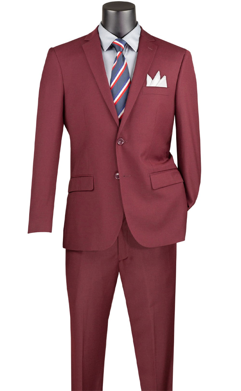 Slim Fit Men's Suit 2 Piece 2 Button in Burgundy - Burgundy
