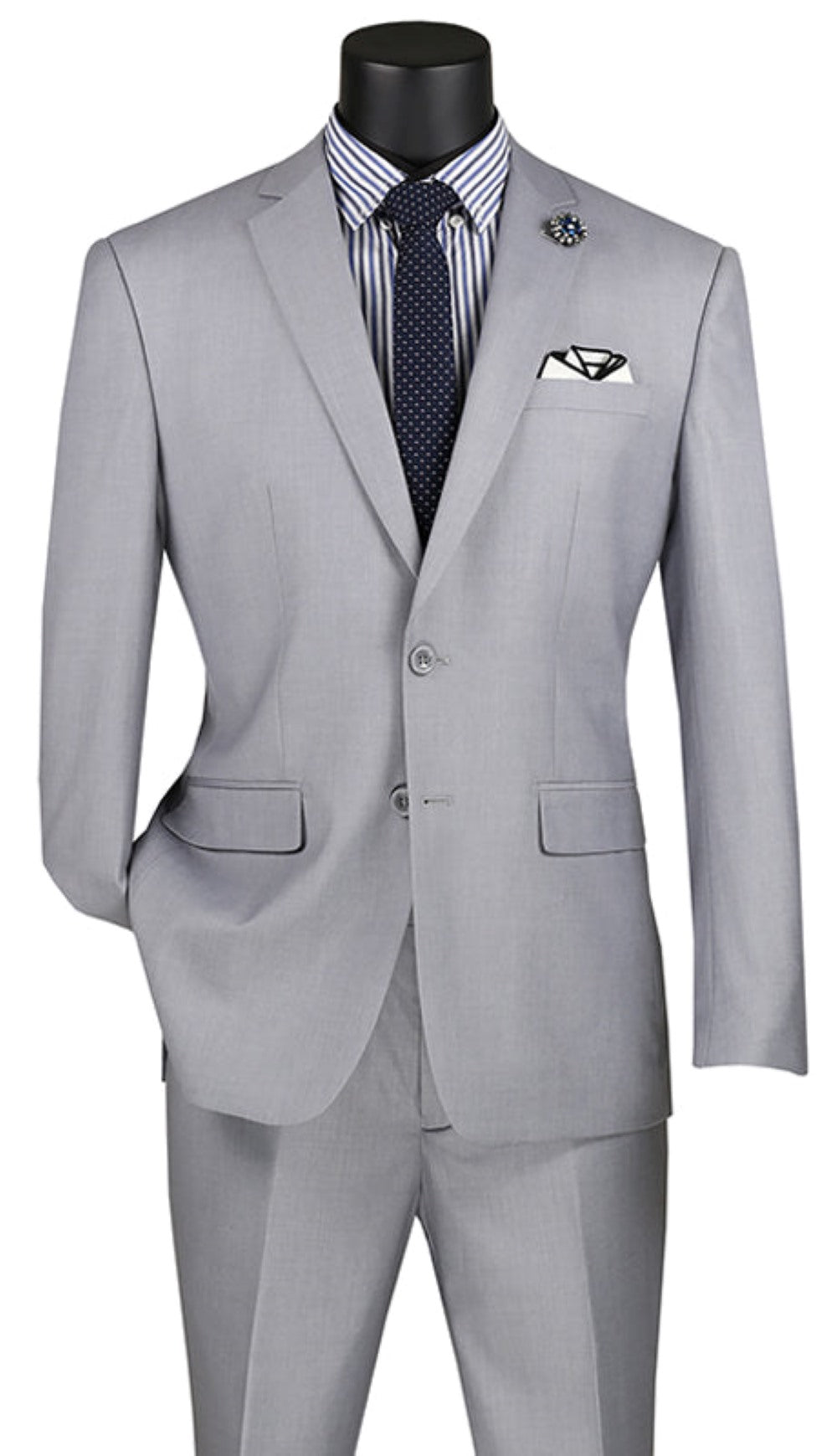Slim Fit Men's Suit 2 Piece 2 Button in Light Gray - Light Gray