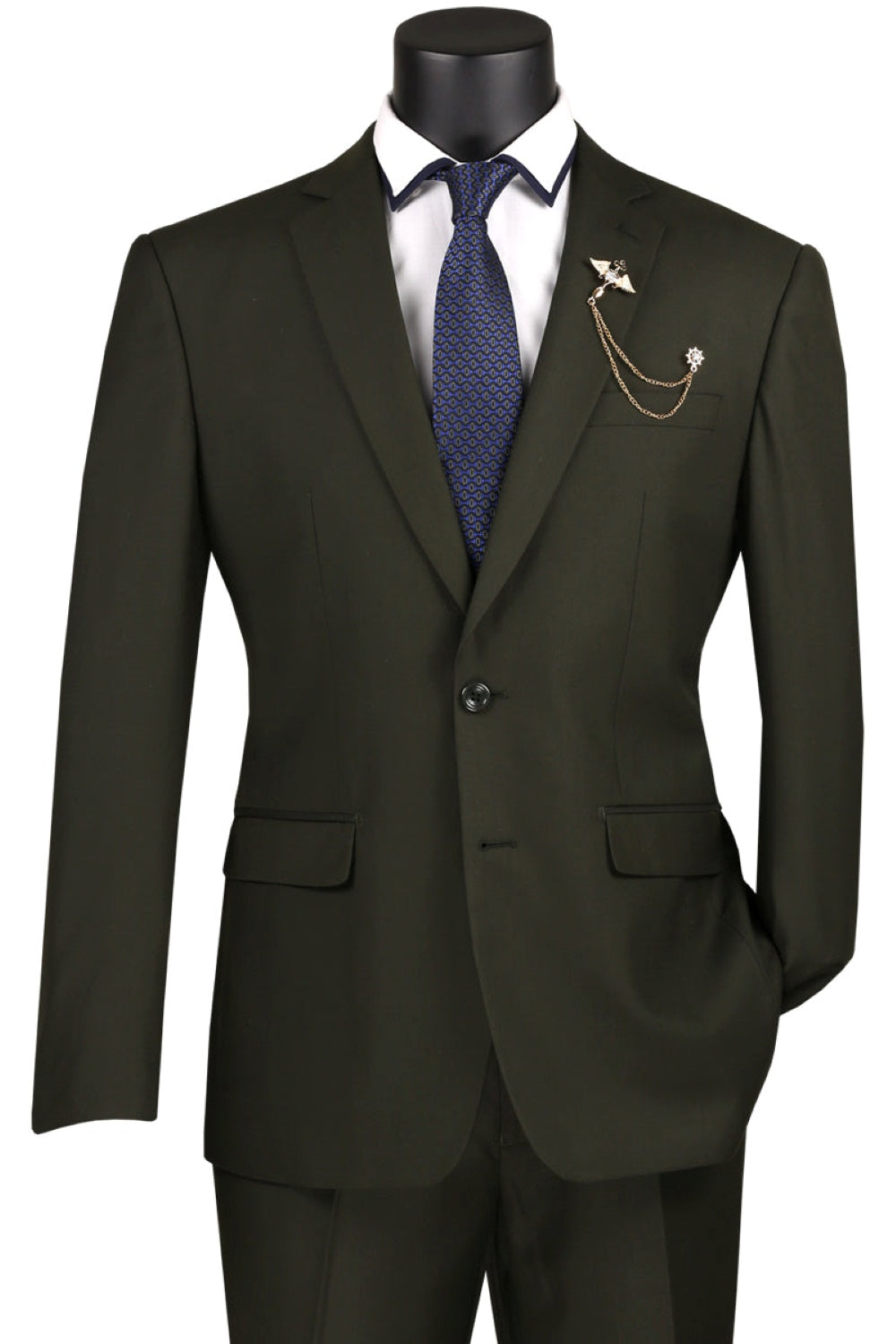 Slim Fit Men's Suit 2 Piece 2 Button in Olive - Olive