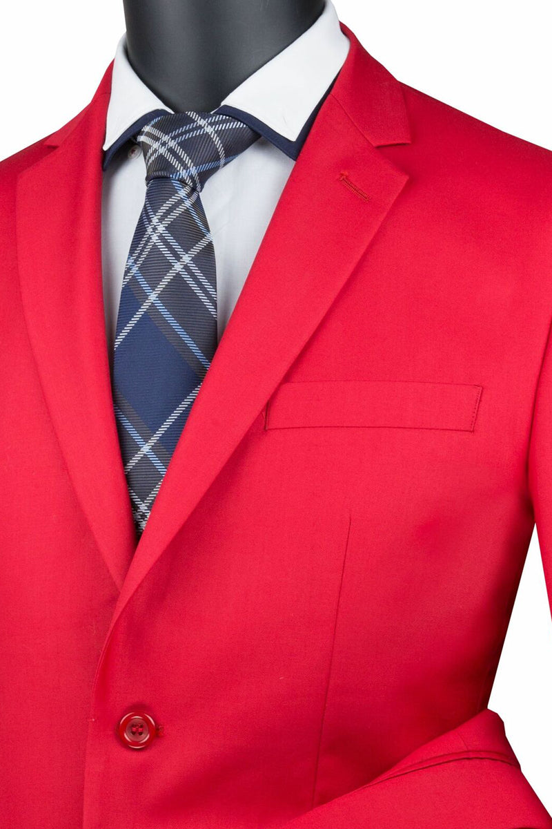 Slim Fit Men's Suit 2 Piece 2 Button in Red - Red