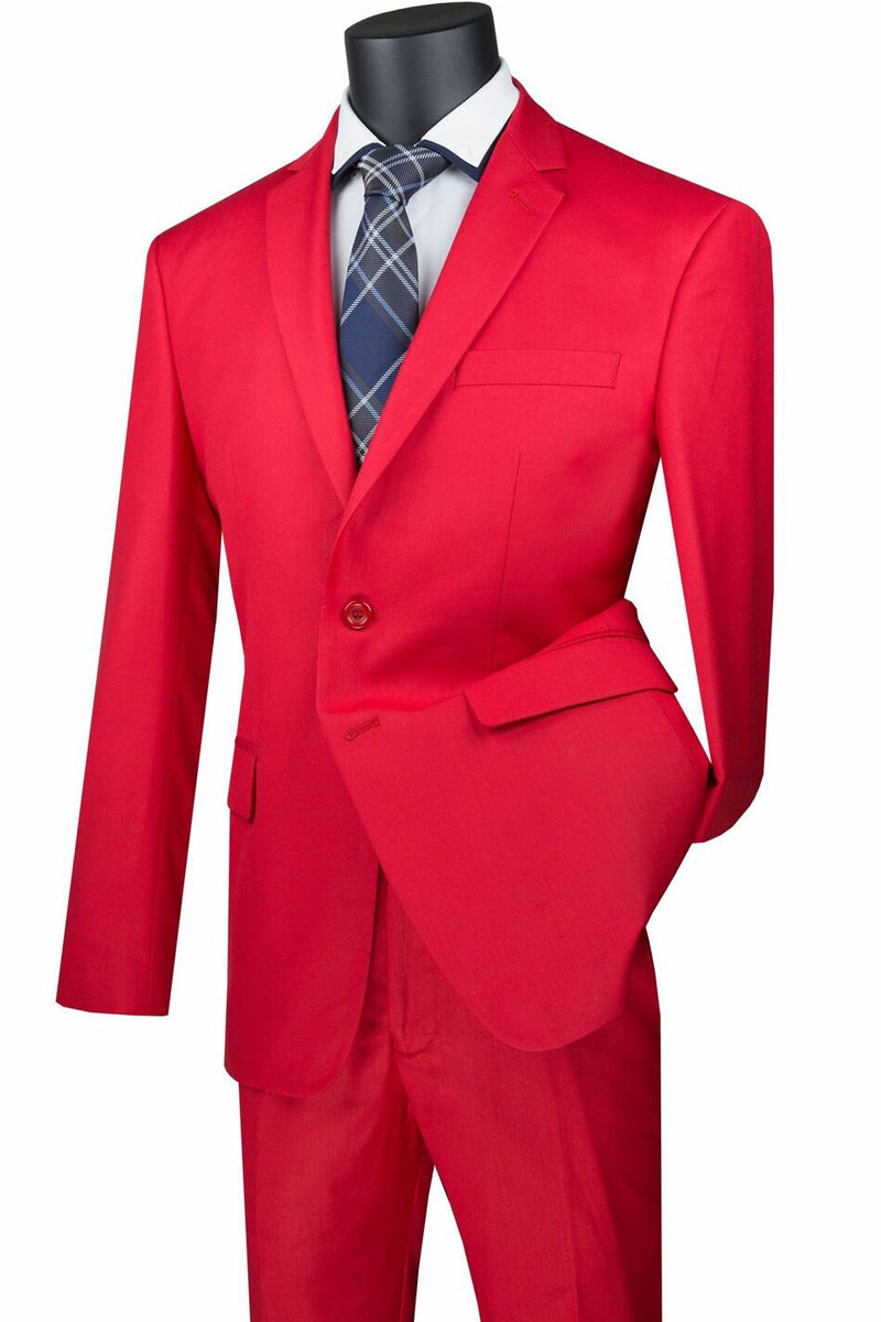 Slim Fit Men's Suit 2 Piece 2 Button in Red - Red