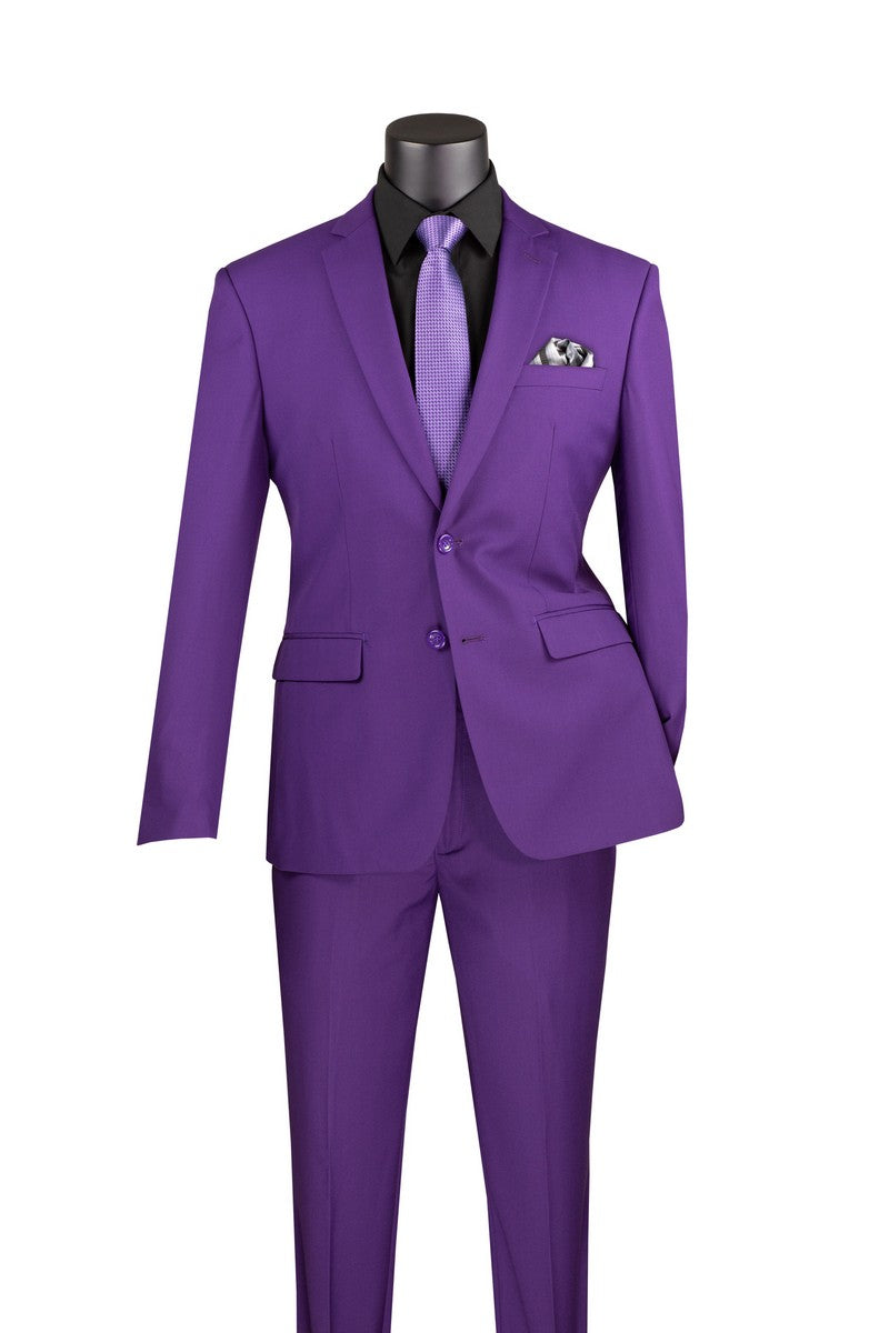 Slim Fit Men's Suit 2 Piece 2 Button in Purple - Purple