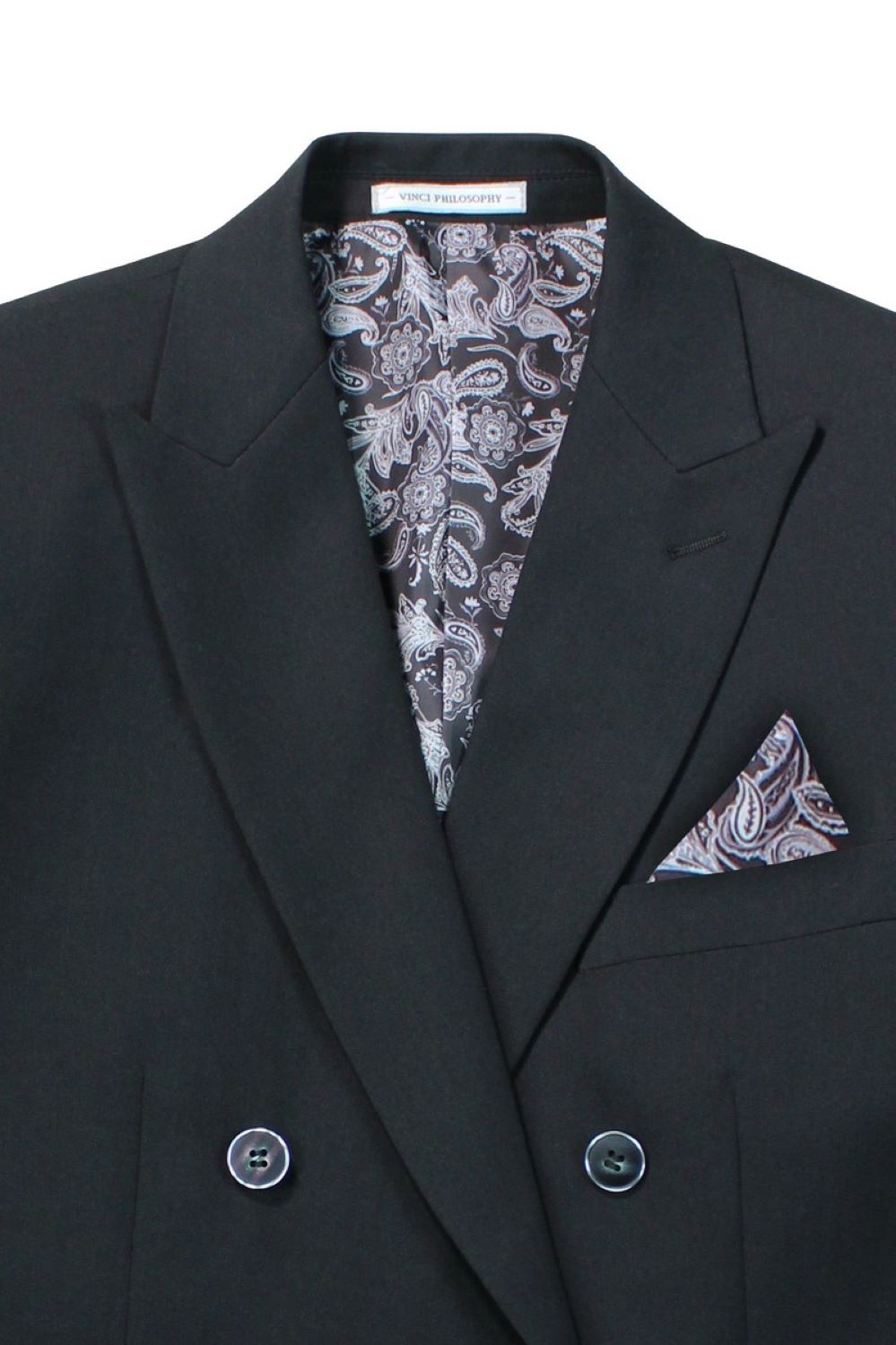Black Slim Fit Double Breasted 2 Piece Suit with Flexible Elastic Waistband - Black