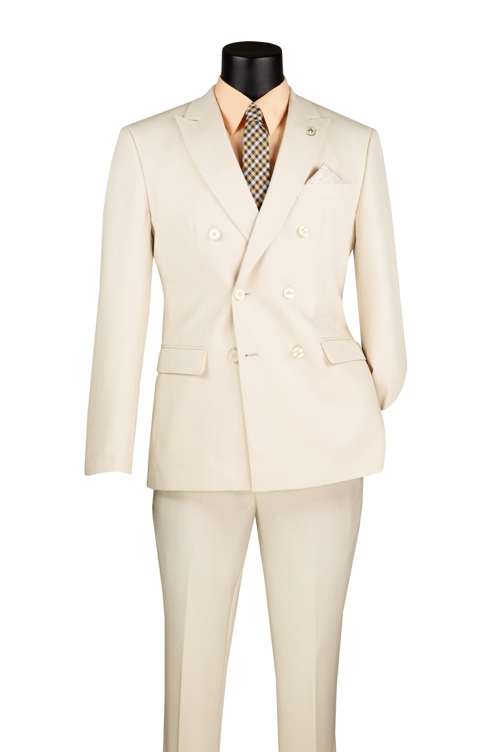 Bone White Slim Fit Double Breasted 2 Piece Suit with Flexible Elastic Waistband - Bone White