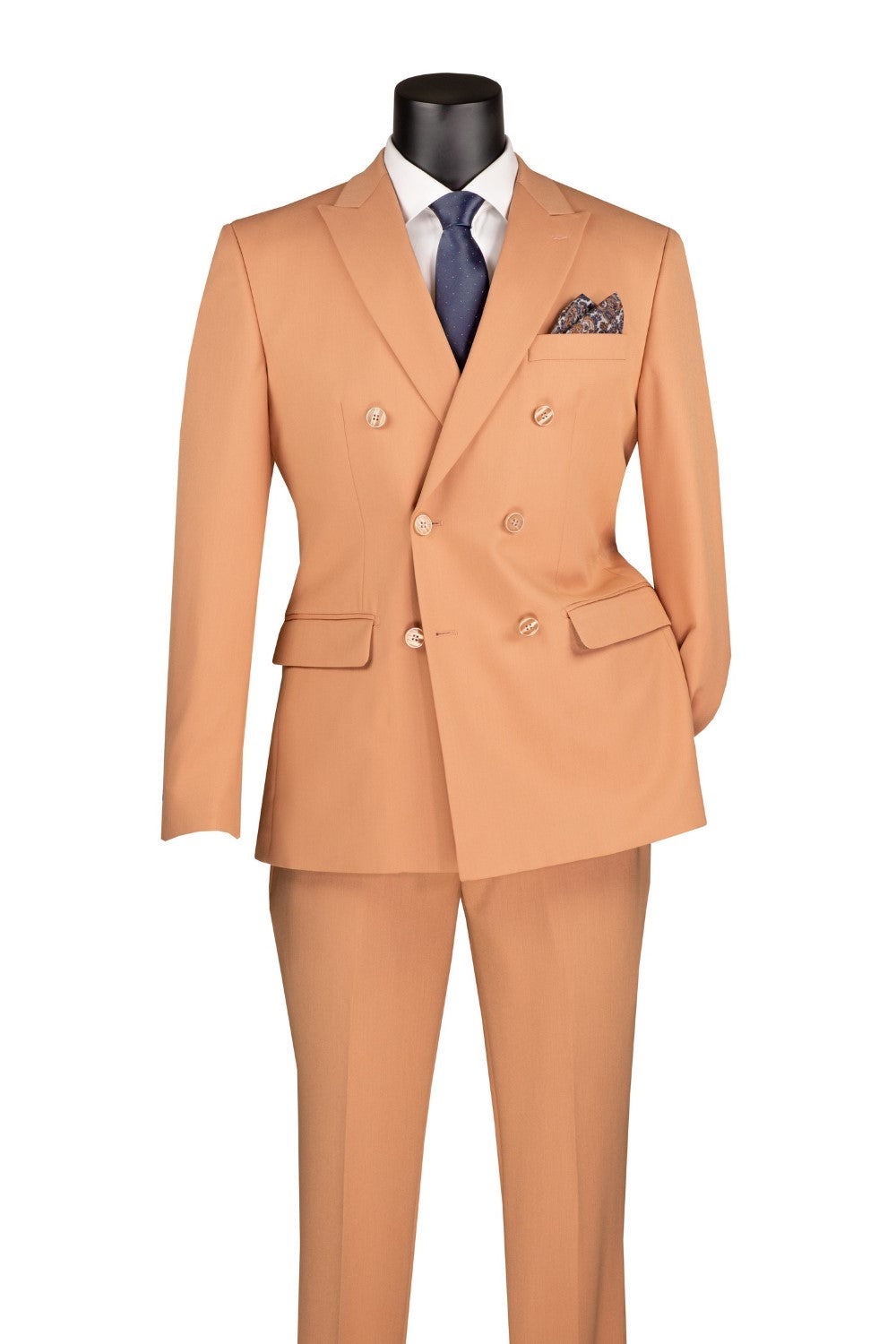 Peach Slim Fit Double Breasted 2 Piece Suit with Flexible Elastic Waistband - Peach