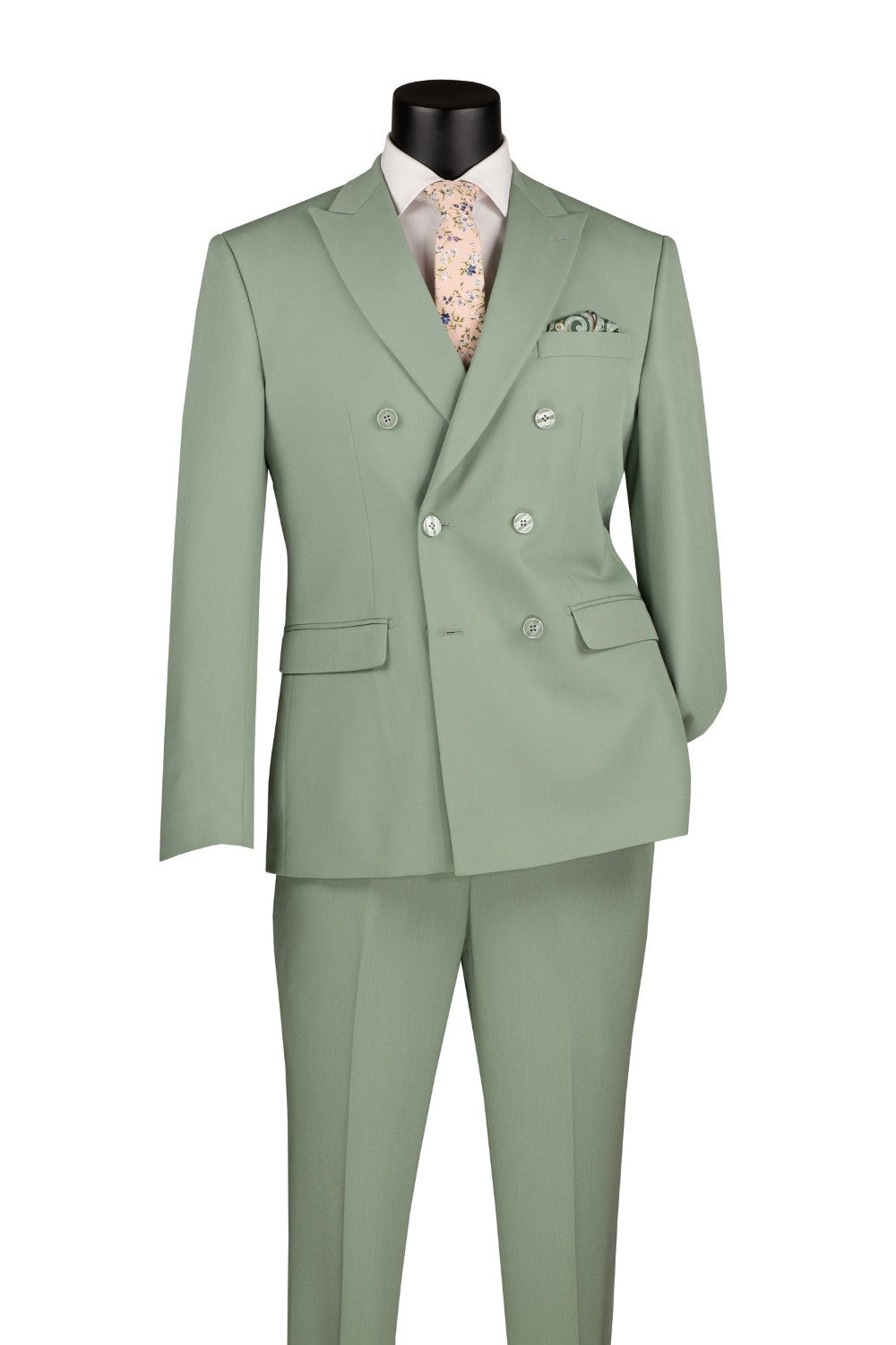 Sage Slim Fit Double Breasted 2 Piece Suit with Flexible Elastic Waistband - Sage