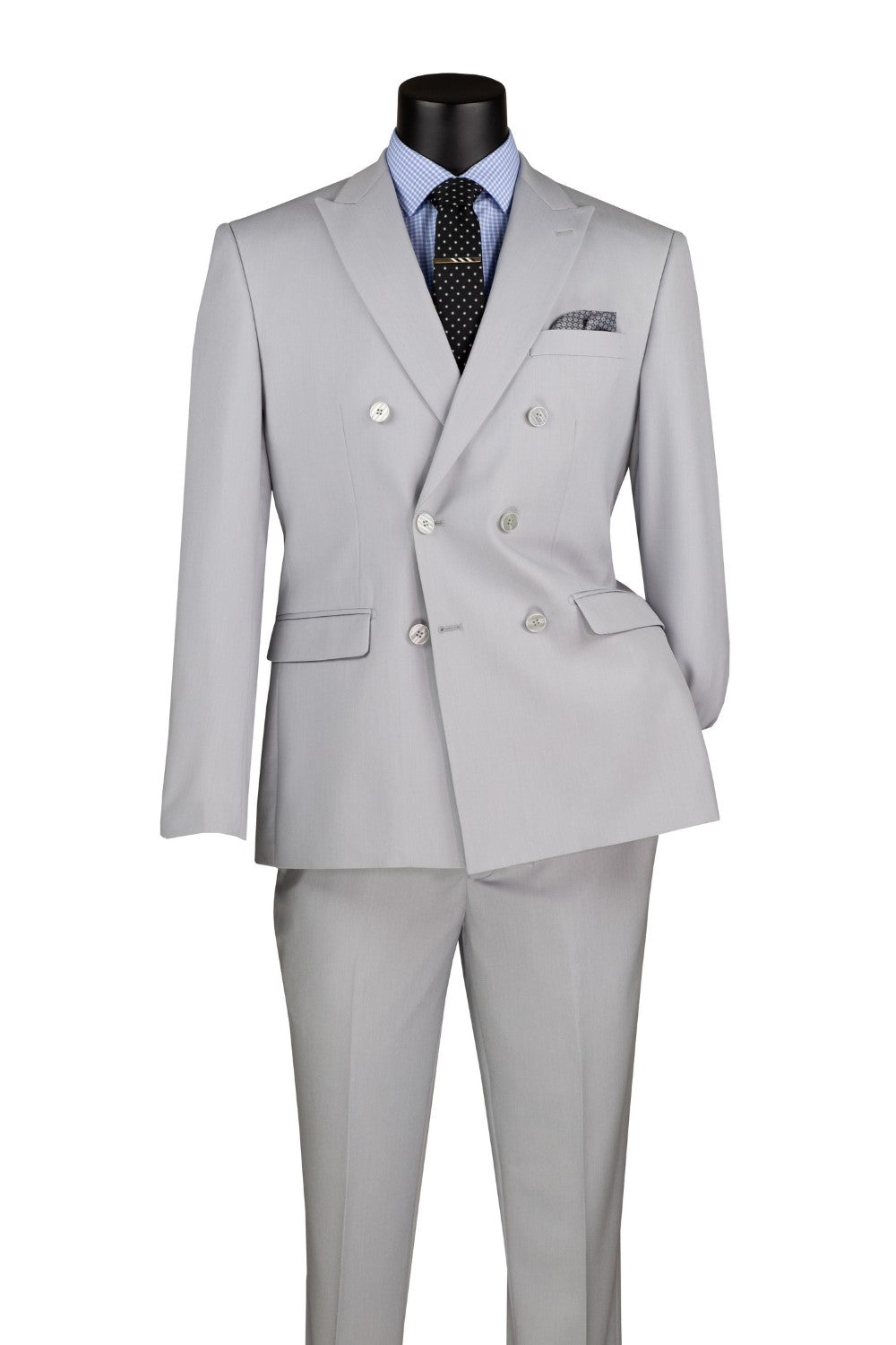Silver Slim Fit Double Breasted 2 Piece Suit with Flexible Elastic Waistband - Silver