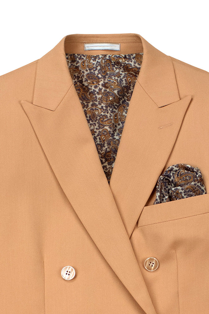 Peach Slim Fit Double Breasted 2 Piece Suit with Flexible Elastic Waistband - Peach