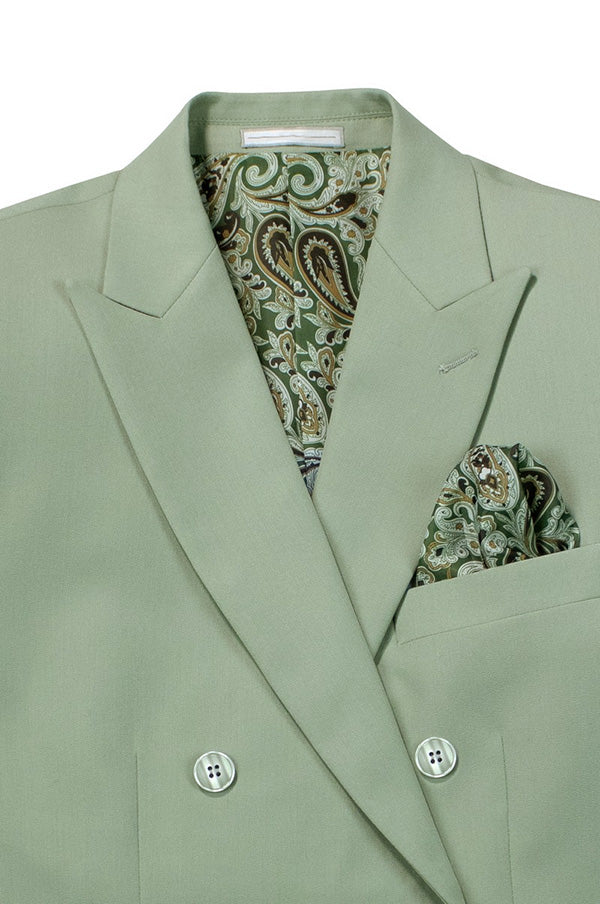 Sage Slim Fit Double Breasted 2 Piece Suit with Flexible Elastic Waistband - Sage