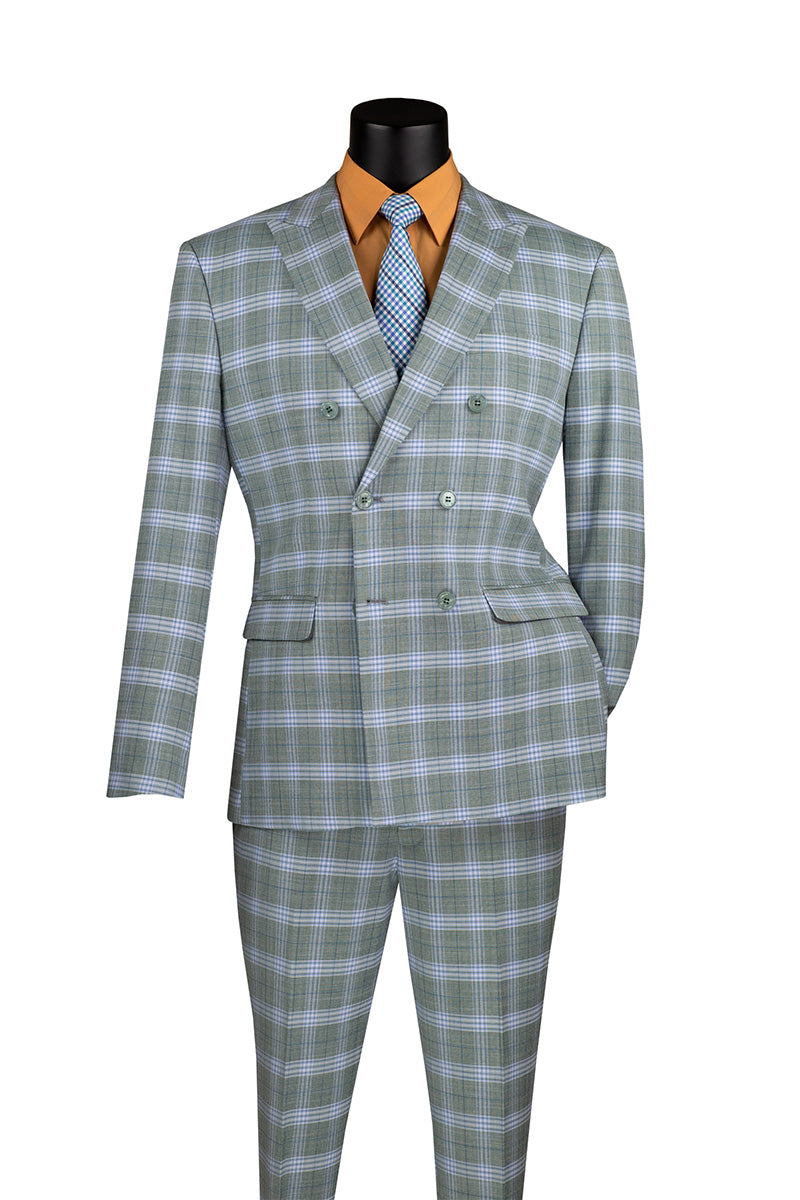 Duke of Windsor Collection - Slim Fit 2 Piece Double Breasted Windowpane Suit in Sea Grass - Sea Grass