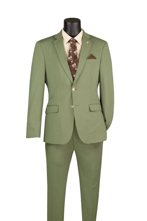 Slim Fit 2-Piece Stretch Fabric Suit with Adjustable Waistband - Light Olive
