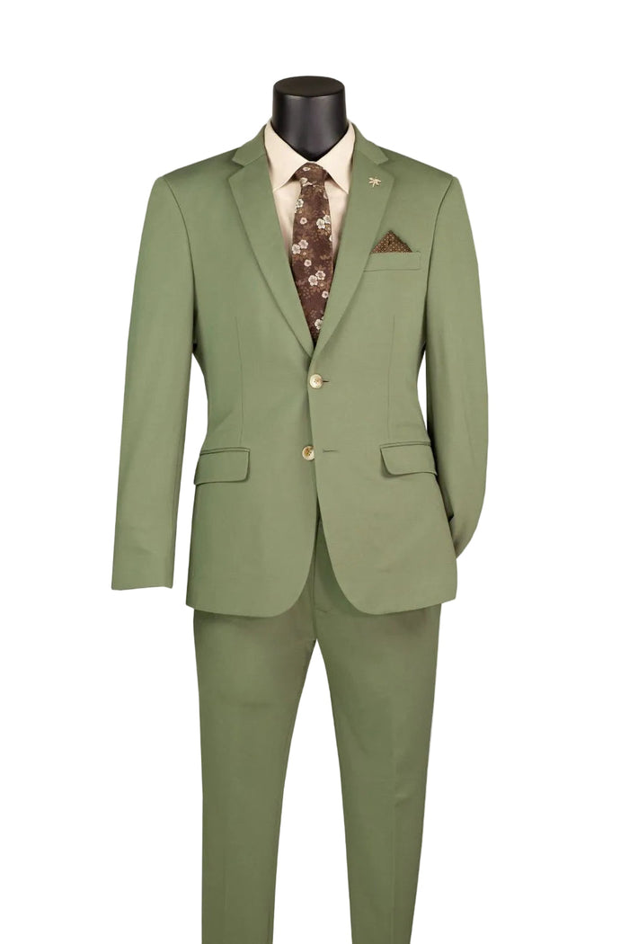 Slim Fit 2-Piece Stretch Fabric Suit with Adjustable Waistband - Light Olive