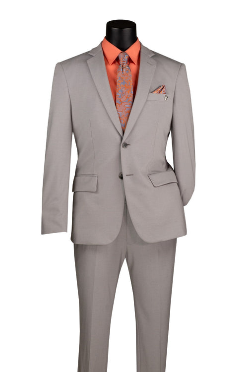 Slim Fit 2-Piece Stretch Fabric Suit with Adjustable Waistband - Silver