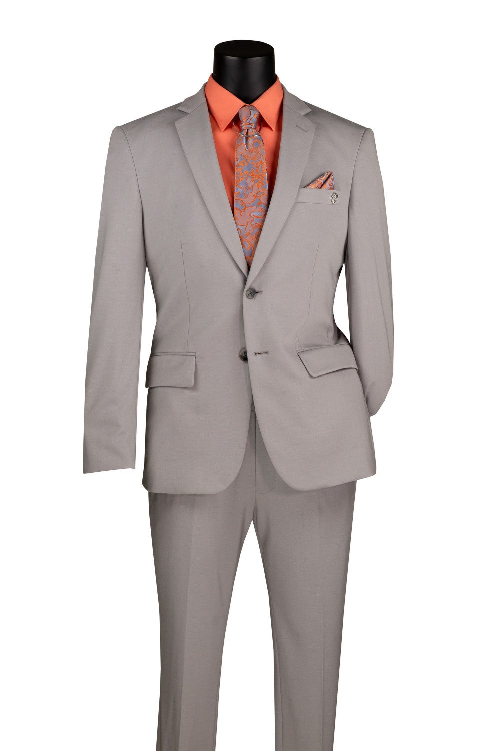 Slim Fit 2-Piece Stretch Fabric Suit with Adjustable Waistband - Silver