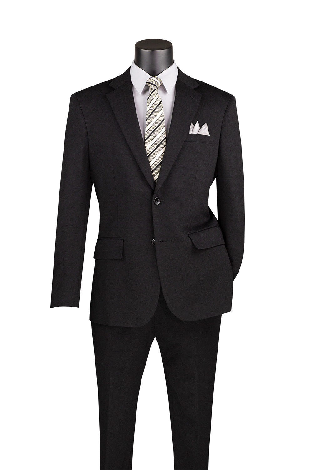 Slim Fit 2 Piece Suit Stretch Fabric Suit with Adjustable Waistband in Black - Black