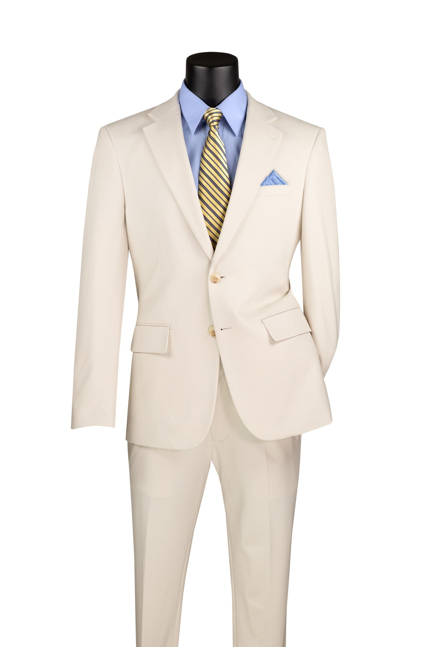 Slim Fit 2 Piece Suit Stretch Fabric Suit with Adjustable Waistband in Bone White - Bone White