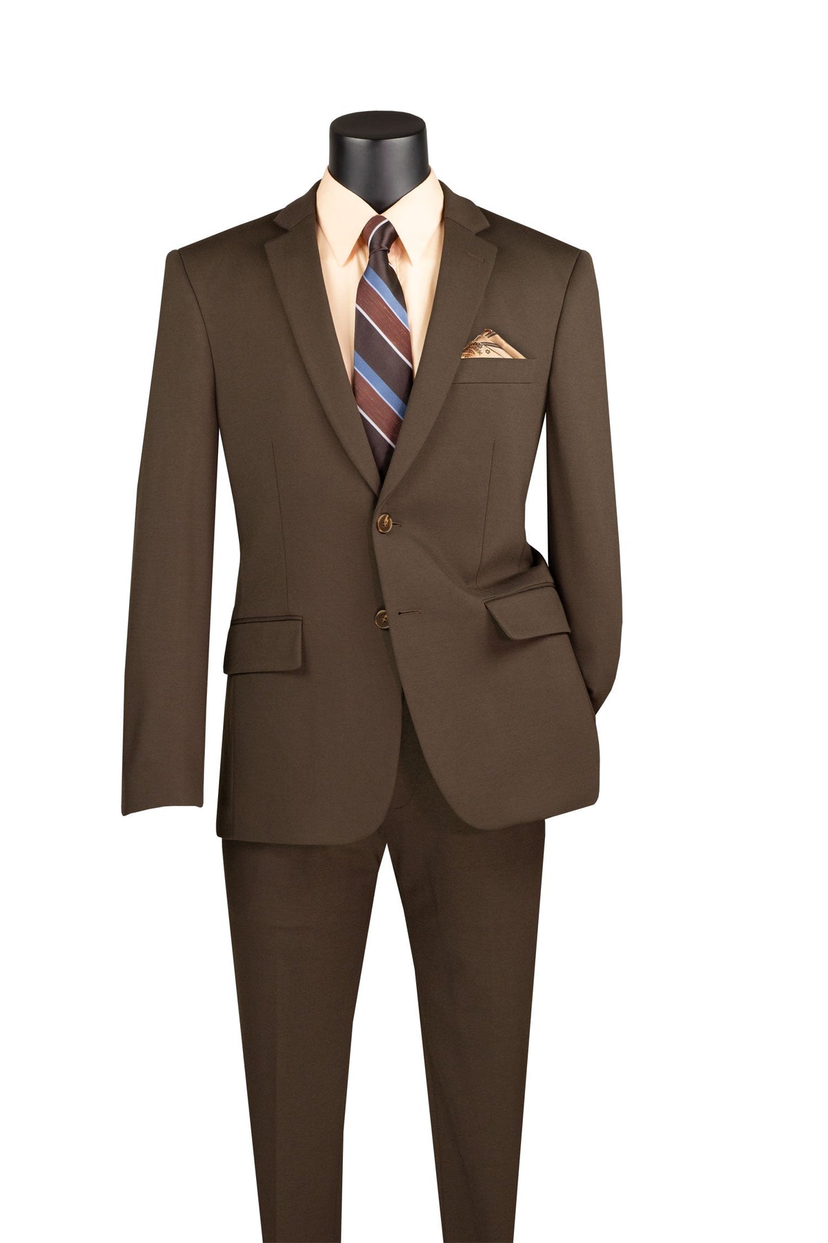 Slim Fit 2-Piece Stretch Fabric Suit with Adjustable Waistband - Brown