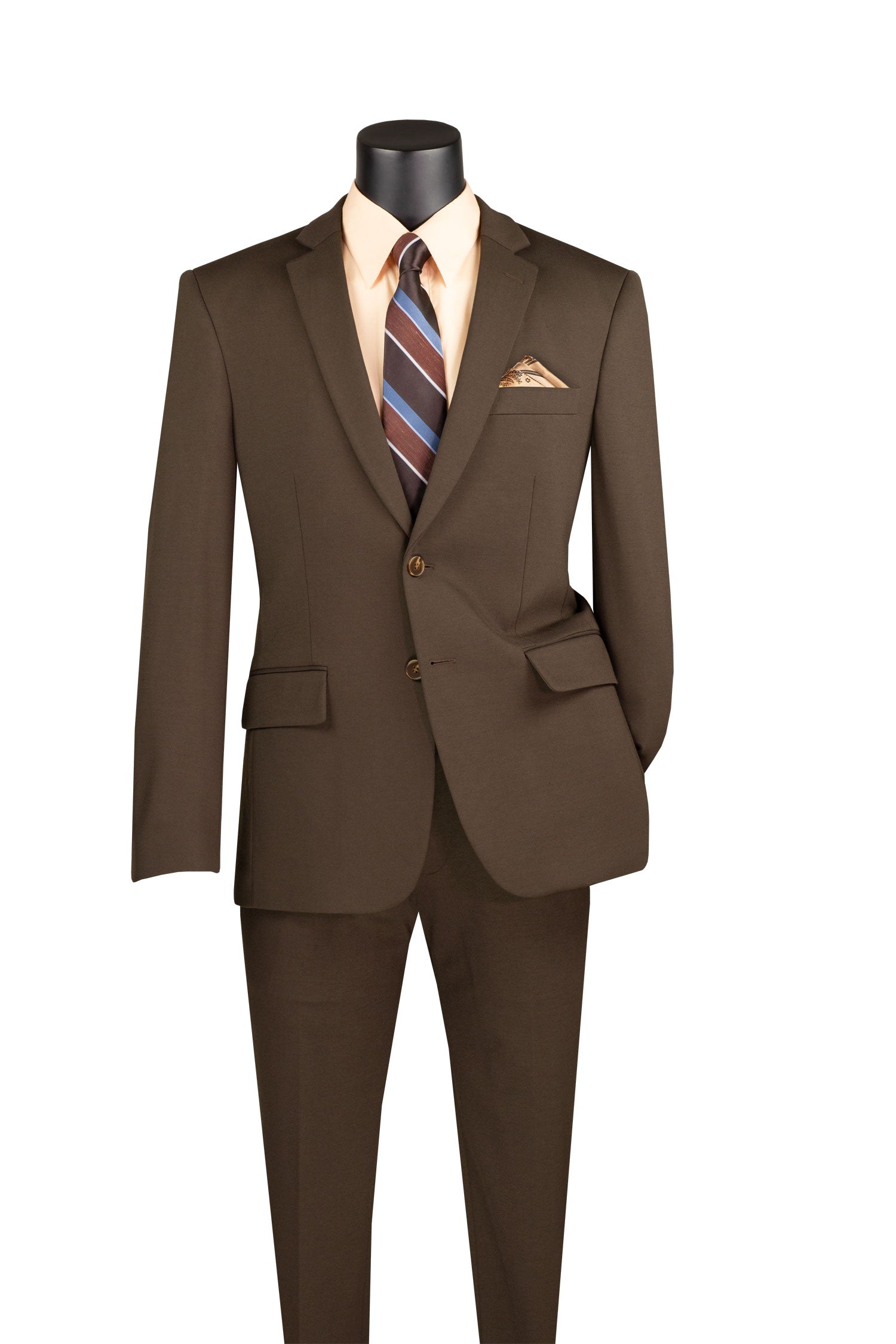 Slim Fit 2 Piece Suit Stretch Fabric Suit with Adjustable Waistband in Brown - Brown