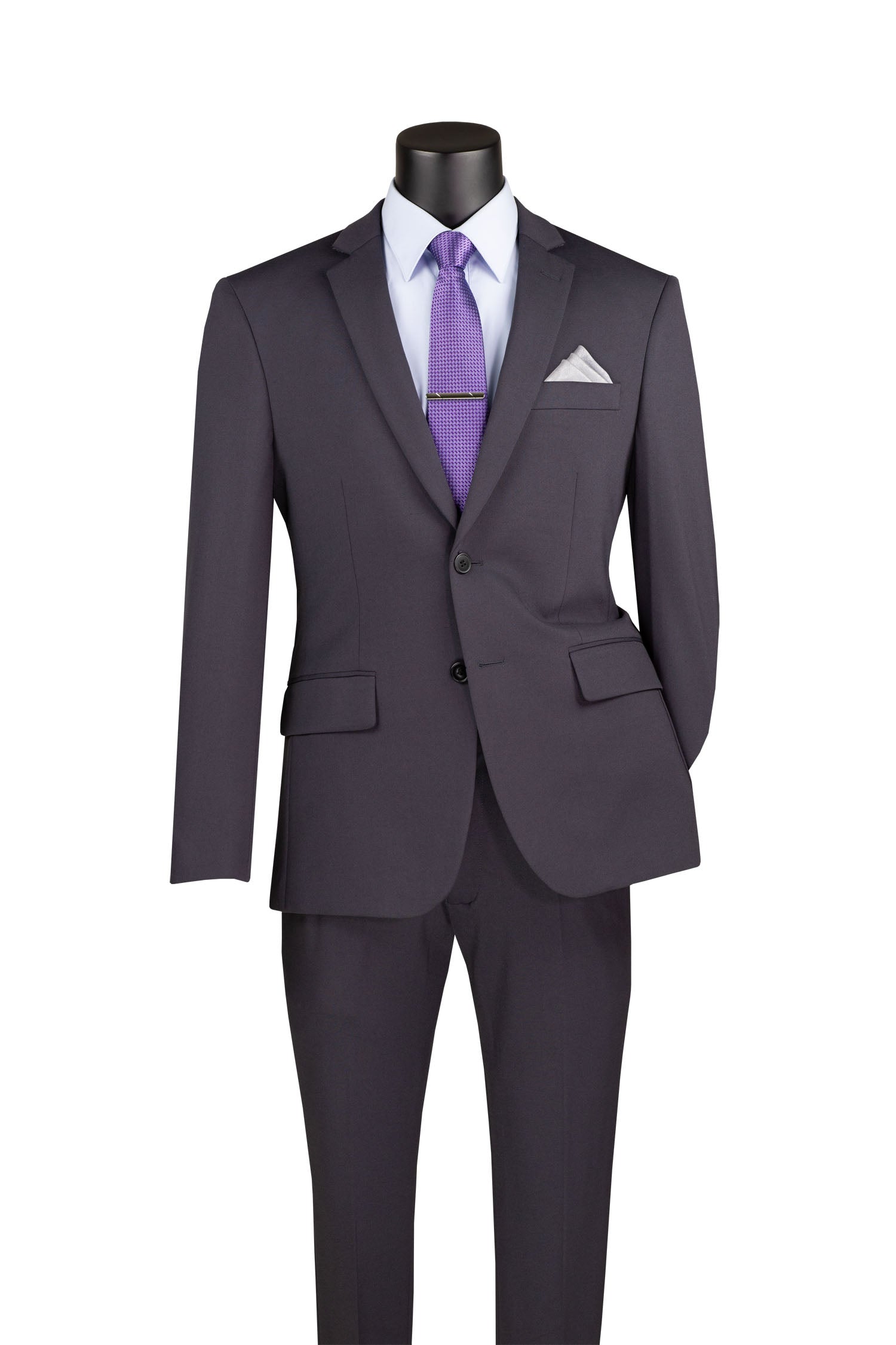 Slim Fit 2 Piece Suit Stretch Fabric Suit with Adjustable Waistband in Charcoal - Charcoal