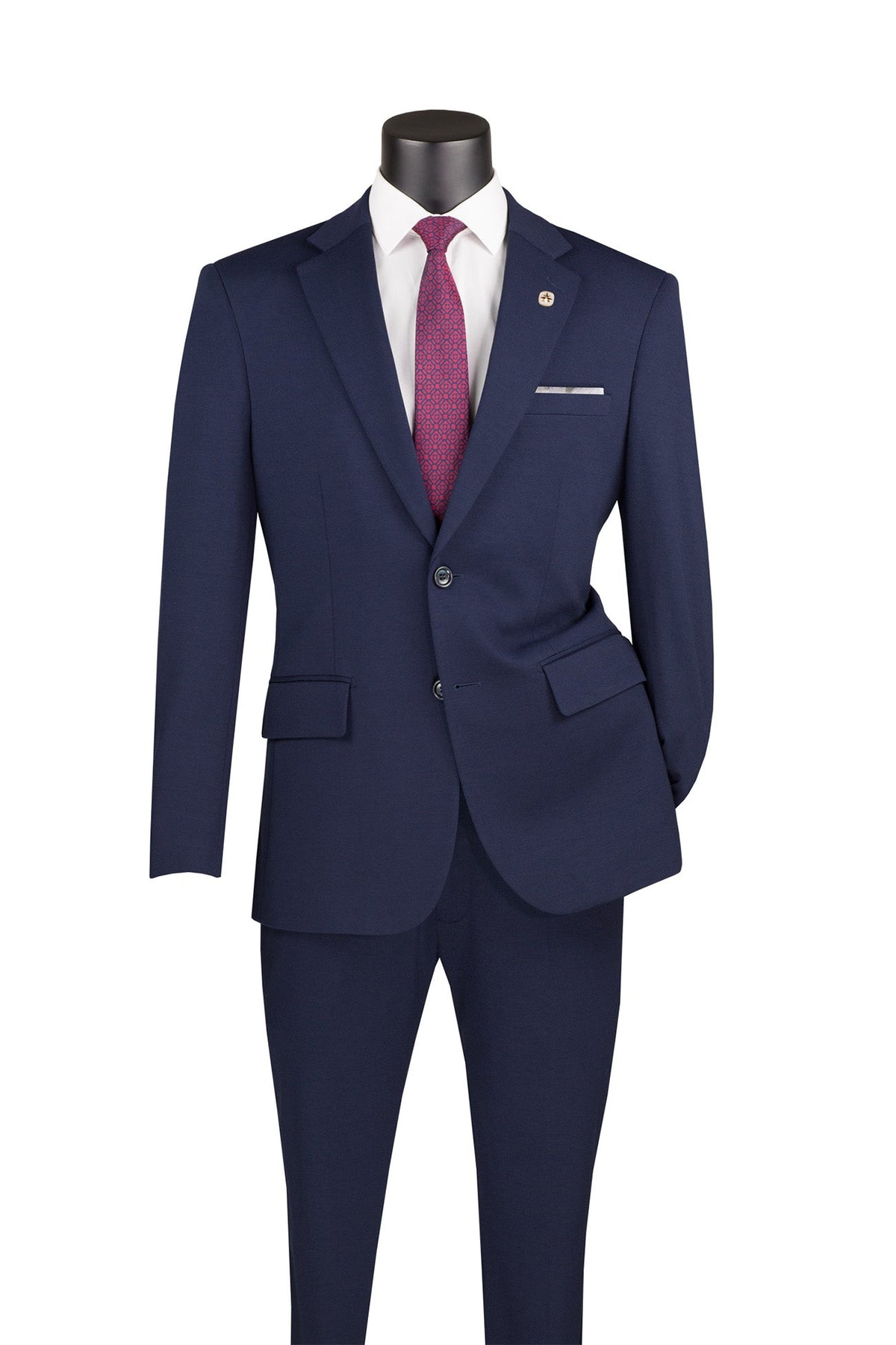 Slim Fit 2-Piece Stretch Fabric Suit with Adjustable Waistband - Navy