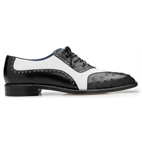 Belvedere Sesto Black / White Genuine Ostrich Quill Italian Calf Wingtip Shoes - 6