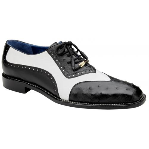 Belvedere Sesto Black / White Genuine Ostrich Quill Italian Calf Wingtip Shoes - 6