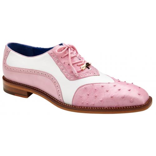 Belvedere Sesto Rose Pink / White Genuine Ostrich Quill  Italian Calf Wingtip Shoes - 6