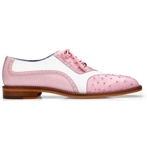 Belvedere Sesto Rose Pink / White Genuine Ostrich Quill  Italian Calf Wingtip Shoes - 6