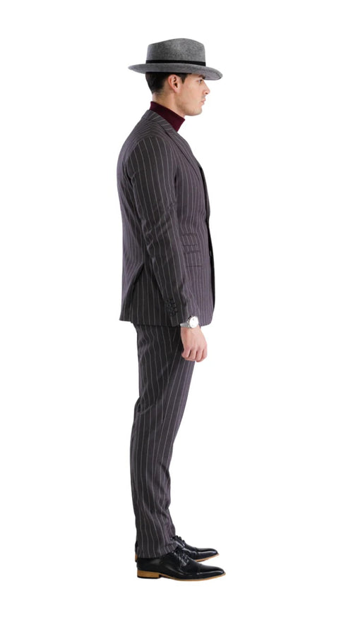 Bellagio Grey  Mens 2 Button Slim Peak Lapel Suit With Pick Stiching Ticket Pocket Double Breasted Vest With Shawl Lapel