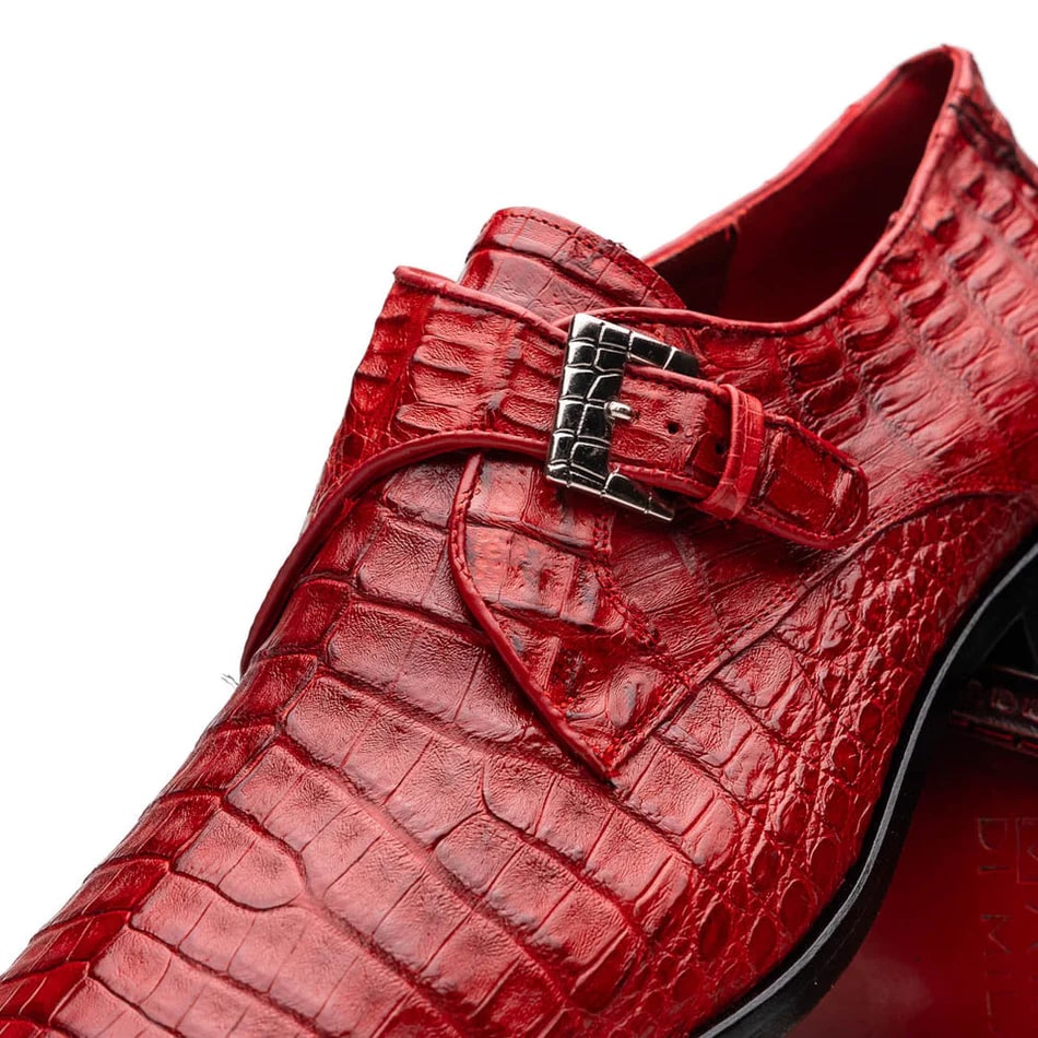 Marco Di Milano Rovigo Men' Shoes Red Genuine Caiman Crocodile Dress Single Monk-strap Loafers - 6