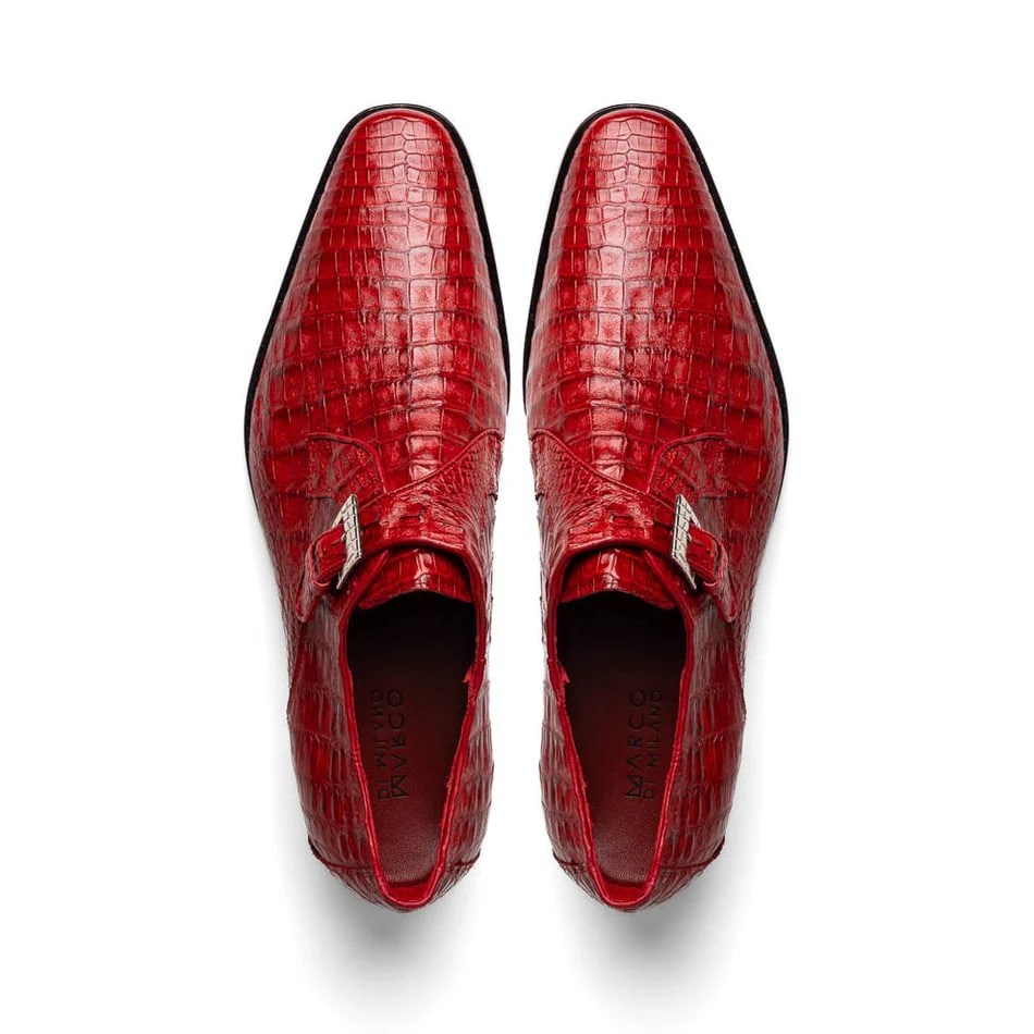 Marco Di Milano Rovigo Men' Shoes Red Genuine Caiman Crocodile Dress Single Monk-strap Loafers - 8