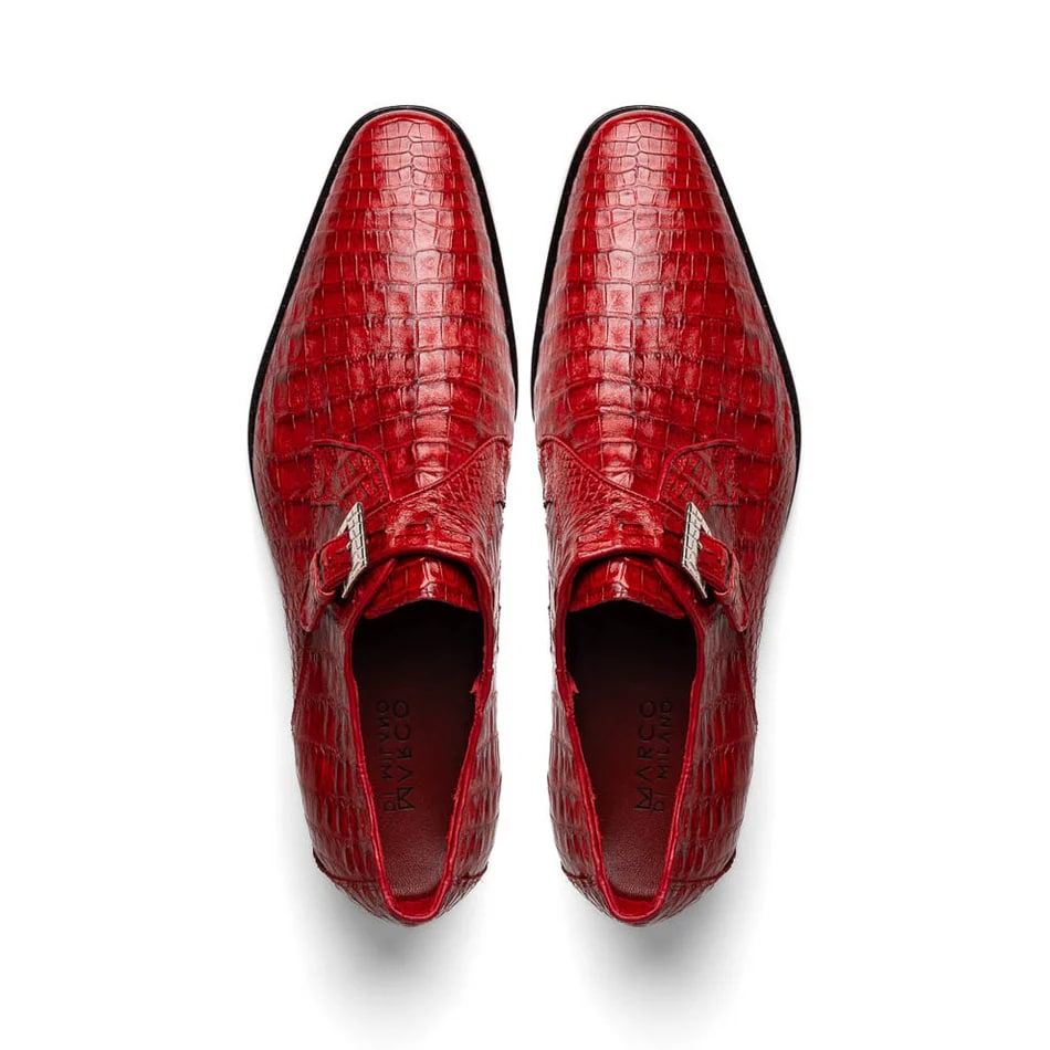 Marco Di Milano Rovigo Men' Shoes Red Genuine Caiman Crocodile Dress Single Monk-strap Loafers - 6