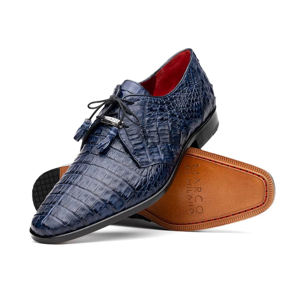 Marco Di Milano Lacio Men's Shoes Navy Exotic Crocodile Derby Oxfords - 6