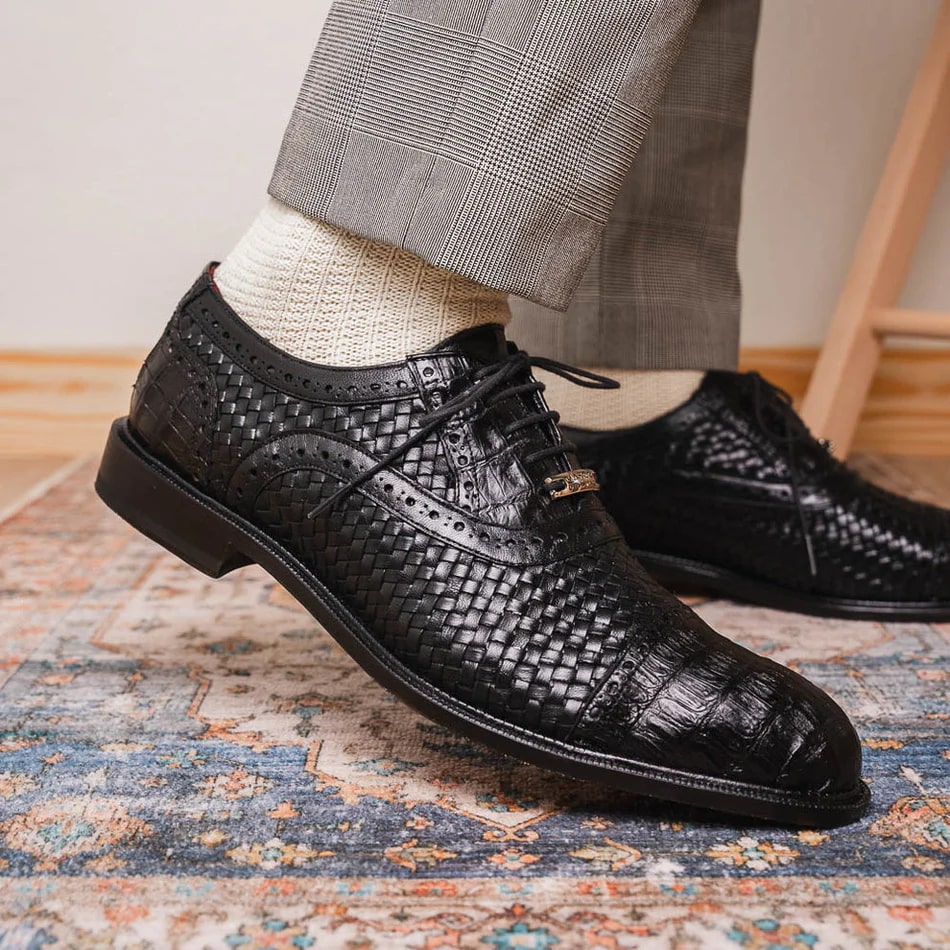 Marco Di Milano John Men's Shoes Exotic Caiman Crocodile / Woven Leather Dress Oxfords - 8.5