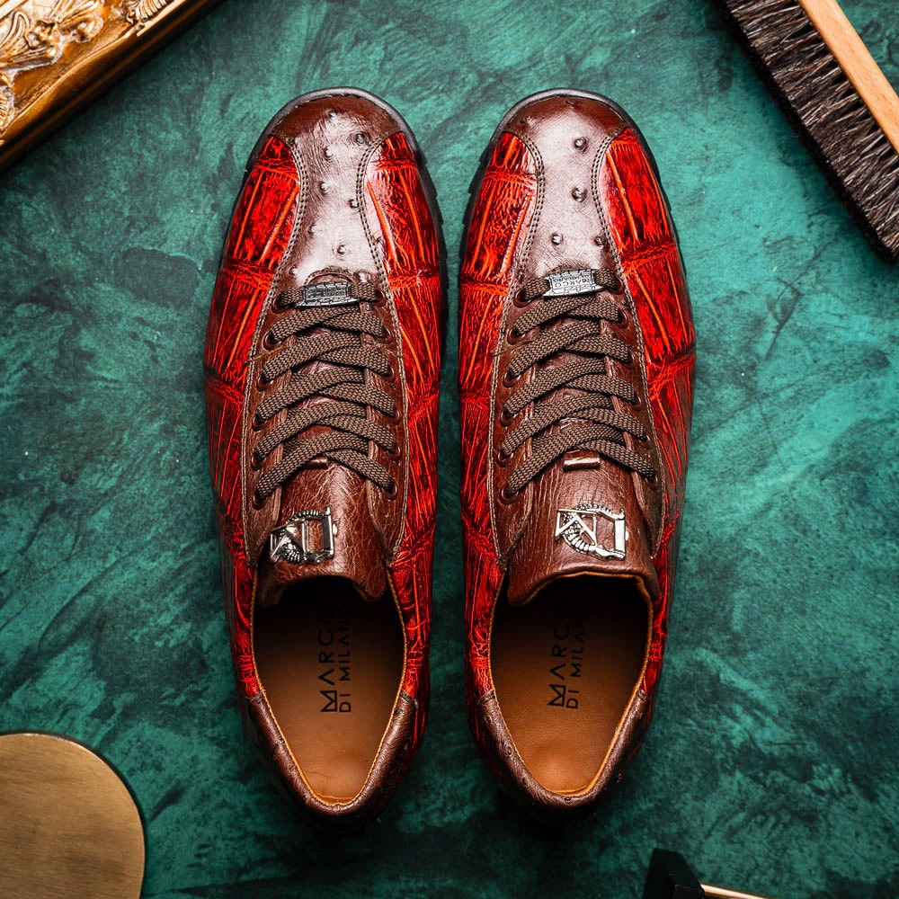Marco Di Milano Saulo Men's Shoes Cognac Exotic Ostich / Alligator Casual Sneakers - 8