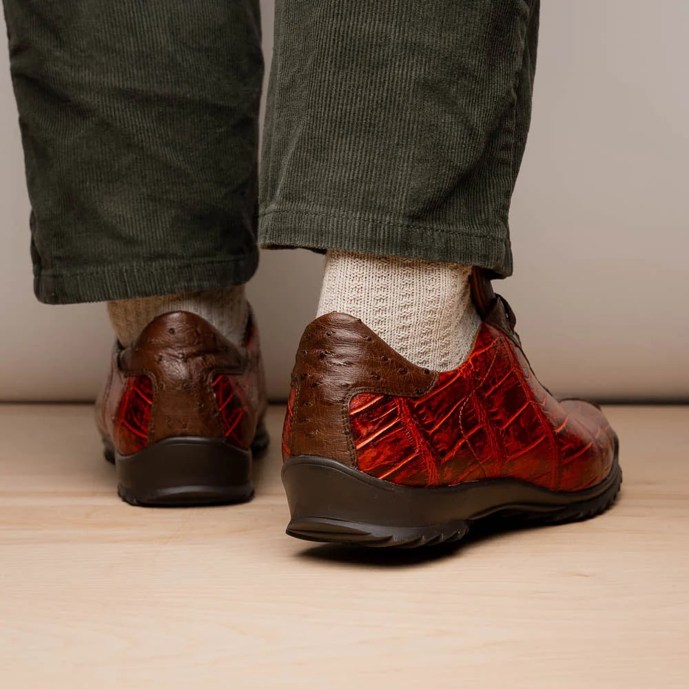 Marco Di Milano Saulo Men's Shoes Cognac Exotic Ostich / Alligator Casual Sneakers - 8