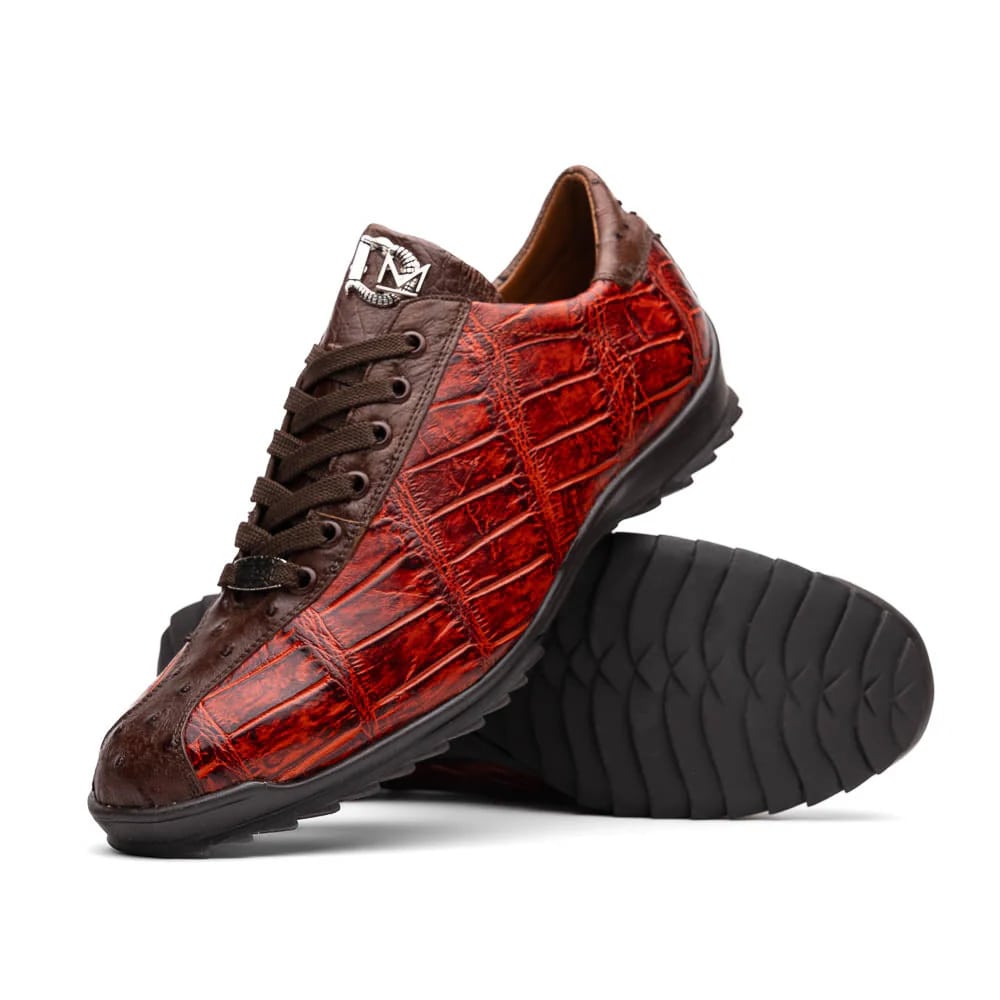 Marco Di Milano Saulo Men's Shoes Cognac Exotic Ostich / Alligator Casual Sneakers - 6