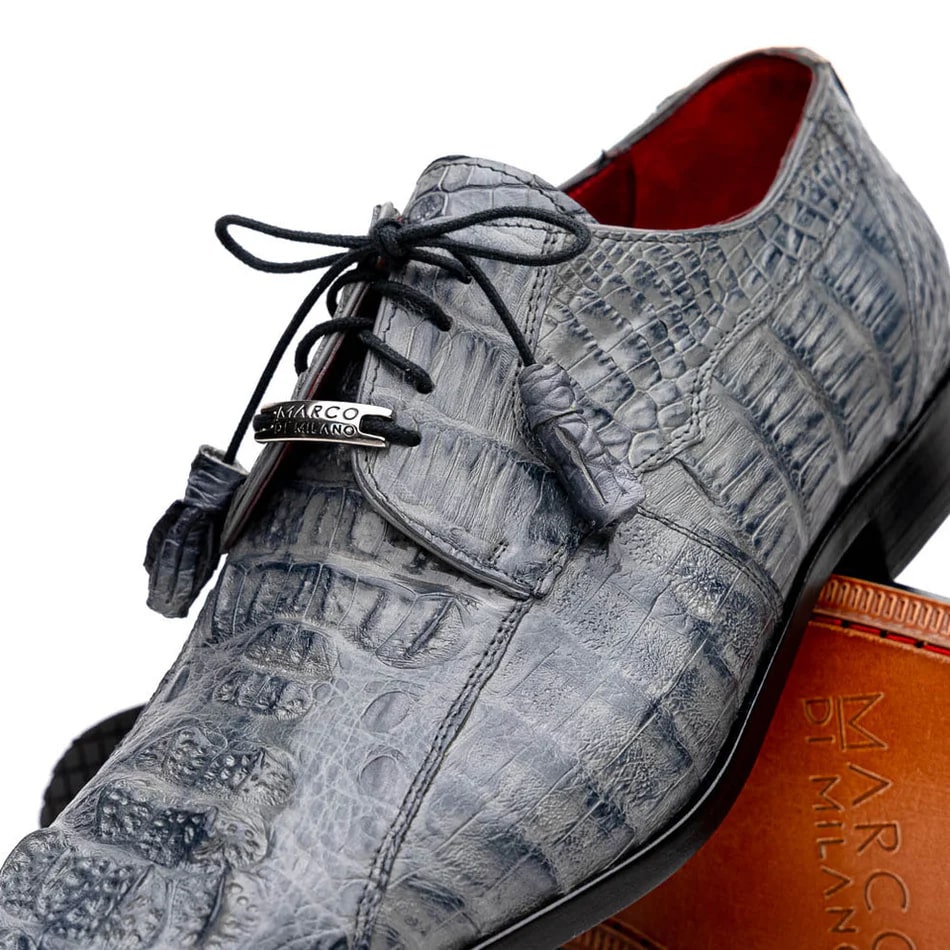 Marco Di Milano Tulum Men's Shoes Gray Exotic Crocodile Derby Oxfords - 6